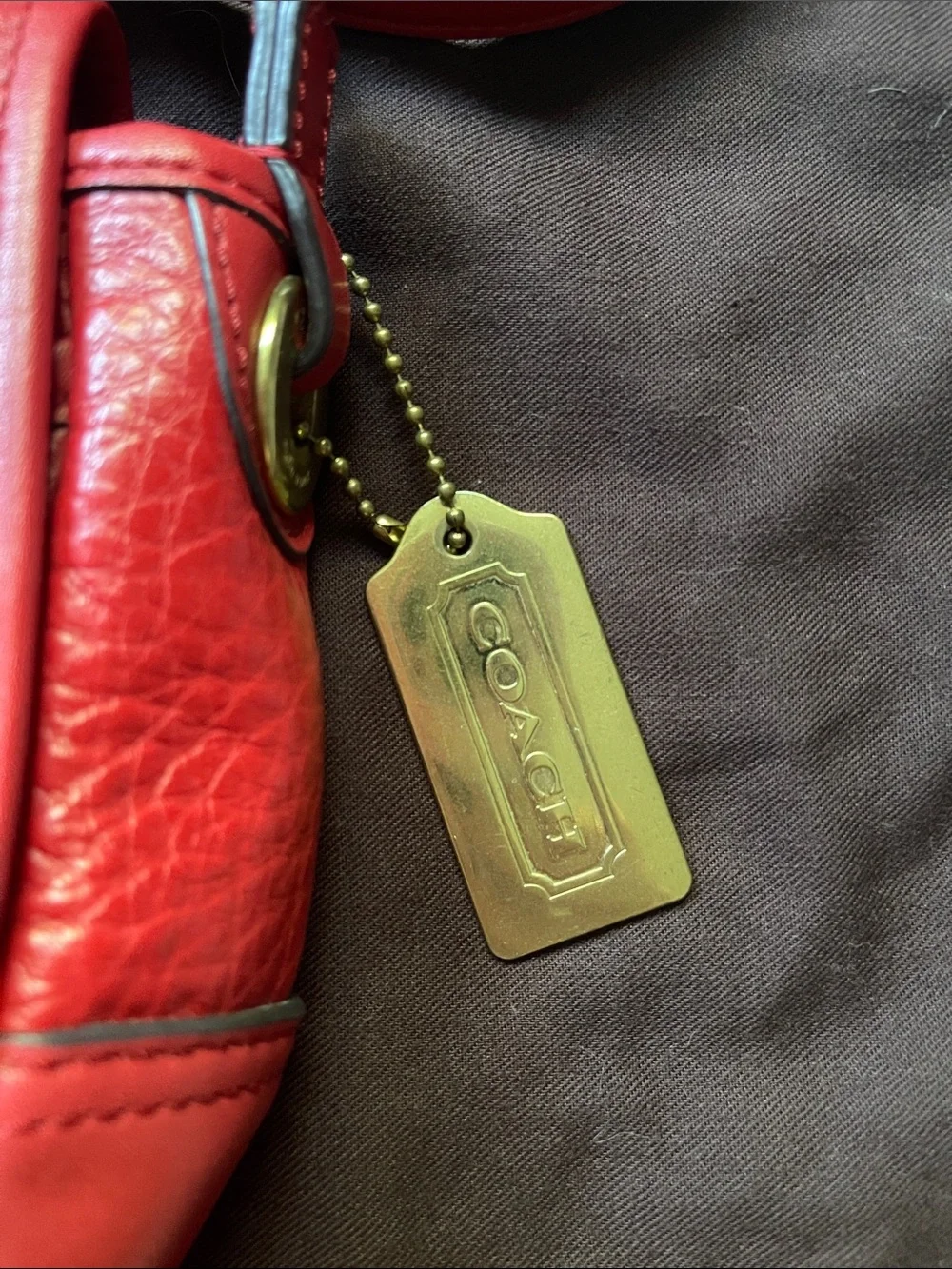 Coach Red Pebbled Leather Buckle-Front Crossbody